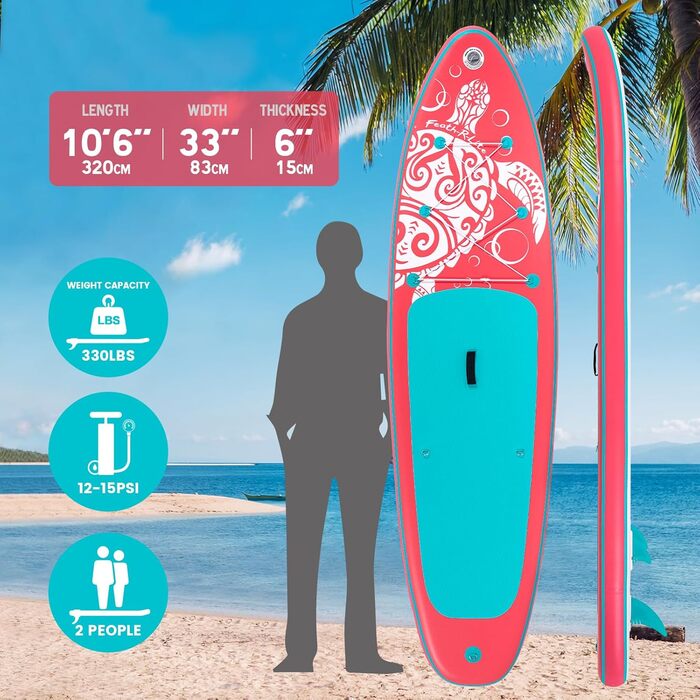 Надувний SUP Борд FEATH-R-LITE для дорослих: стабільний дизайн, комплект аксесуарів (весло, насос, сумка), рожевий колір