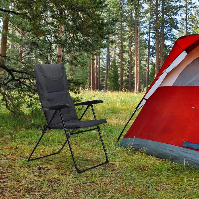 Крісло для кемпінгу Relaxdays Comfort, регульоване, сіре, для риболовлі, складна конструкція