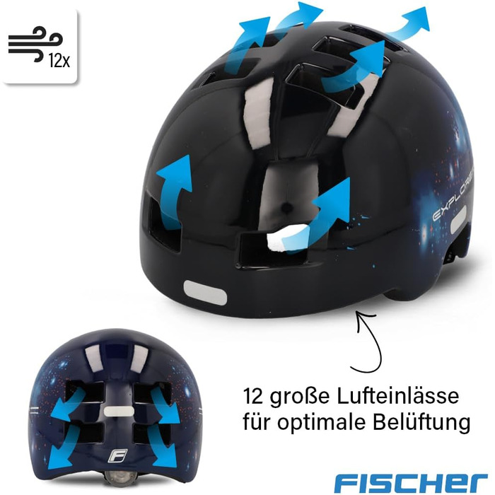 Дитячий велосипедний шолом FISCHER BMX з LED підсвіткою, для велосипеда, самоката, dirt bike, з інтегрованим заднім ліхтарем