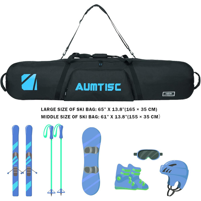 Чохол для сноуборду AUMTISC: захисний мішок для сноуборду, скі-багаж, скі-спорядження, сумка для подорожей, синій, 155 см