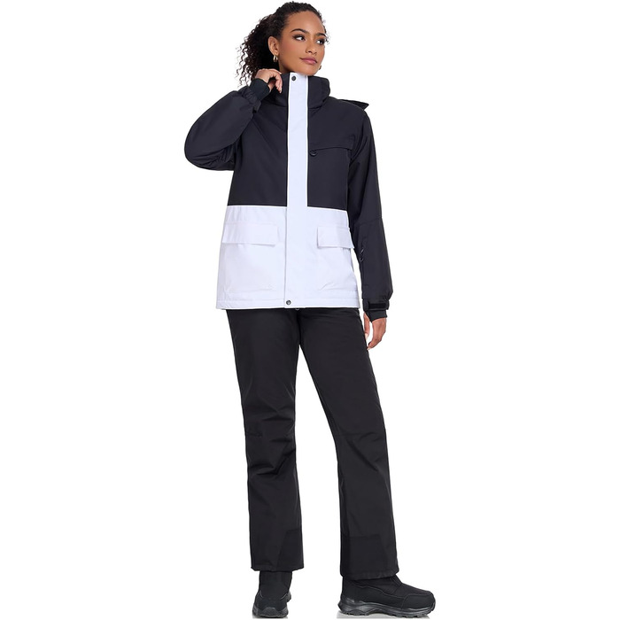 WOWULOVELY Жіночий зимовий комплект для катання на лижах, водонепроникний, вітронепроникний: куртка та штани, ізольований сноуборд, білий (M, Чорний)