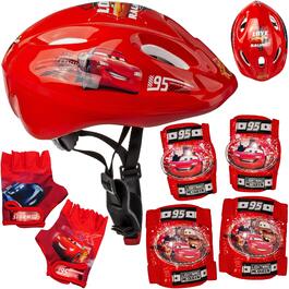 Дитячий шолом Cars Lightning McQueen + рукавички + захист колін та ліктів (розмір 5)