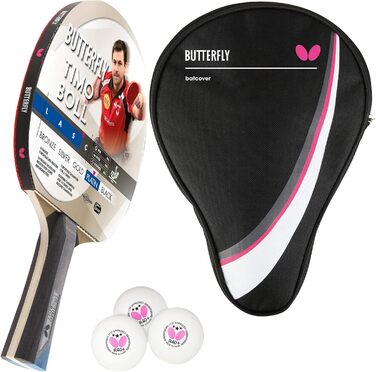 Настільний тенісний ракетка Butterfly Timo Boll Platin для професіоналів, ITTF сертифікований, анатомічна ручка, комплект з чохлом і 3 м'ячами
