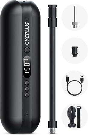 Електричний компресор CYCPLUS 150PSI, портативний насос для велосипедів, мотоциклів і авто, цифровий LED дисплей, ліхтарик, акумуляторний Li-ion