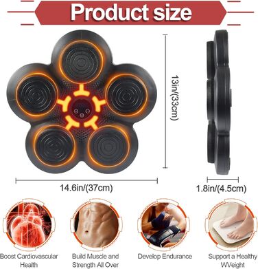 Музична боксерська машина Forhome з LED-підсвіткою та рукавичками, 9 режимів швидкості, Bluetooth, великий розмір, для дому та спортзалу (чорний)