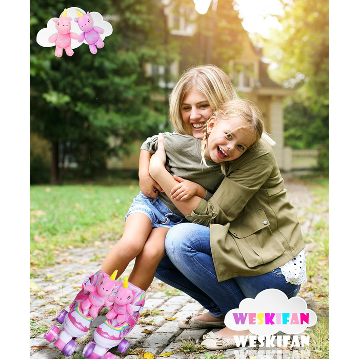 Дитячі ролики Kinder Einhorn для дівчаток, 4 розміри, регульовані, з підсвічуванням, ролики Quad для початківців, подарунок на Різдво/День народження (S(30~33), Рожевий)