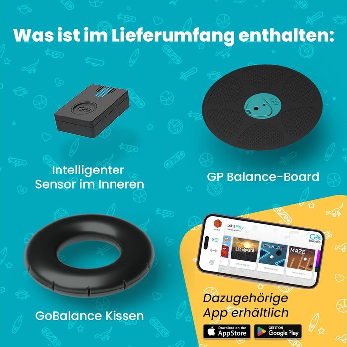 Балансувальна дошка GoBalance Play з Bluetooth-сенсором, 12 ігор для тренування, координації та фітнесу для підлітків і дорослих