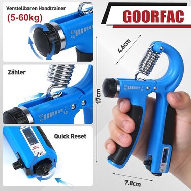 Набір для тренування сили рук та пальців GoorFach (6 шт.) - регульований підсилювач хвата, тренажер для фітнесу, синій