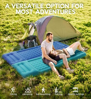 Накладна ізольована матрацна підстилка NatuVort для кемпінгу, подорожей та відпочинку. Самостійно надувна, з інтегрованими подушками, для одного користувача. Колір: блакитний.