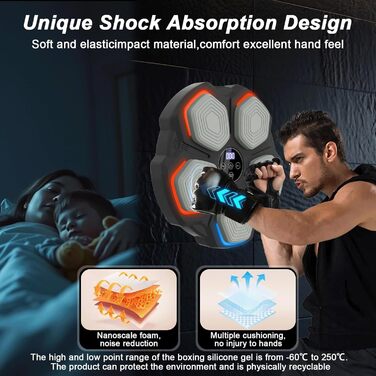 Музична боксерська машина – розумна боксерська машина з LED-підсвіткою, боксерськими рукавичками, 8 режимів швидкості та функцією підрахунку, настінна боксерська машина з музикою для дітей та дорослих (35*35 см)