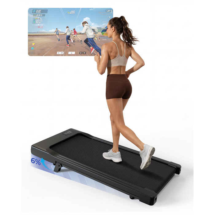 Бігова доріжка Walking Pad з нахилом 6%, для дому та офісу, до 136 кг, з додатком, 6-12 км/год, чорна, 90 см