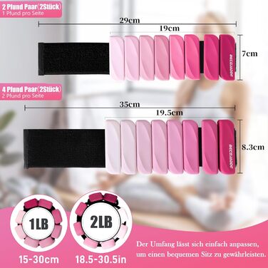 Важільки для ніг та рук BECOJADDE 0.45/0.9 кг (набір 2 шт.) для фітнесу, кардіо, силових тренувань (рожевий градієнт, 1.8 кг пара)