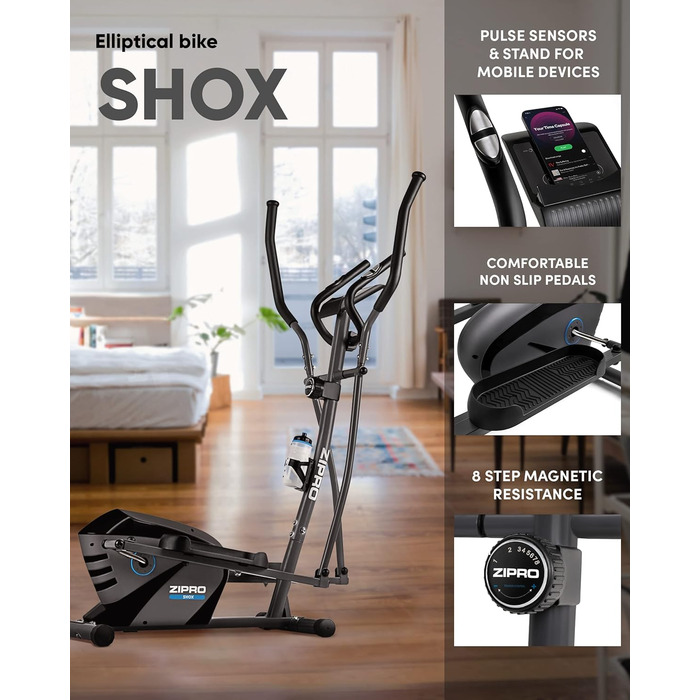 Орбітрек Zipro Shox для дому, до 120 кг, 8 рівнів навантаження, кардіотренажер