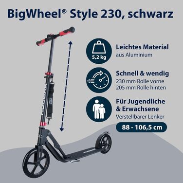 Самокат HUDORA BigWheel Style 230 алюмінієвий, великий, складаний, регульований, до 120 кг, для дорослих і підлітків