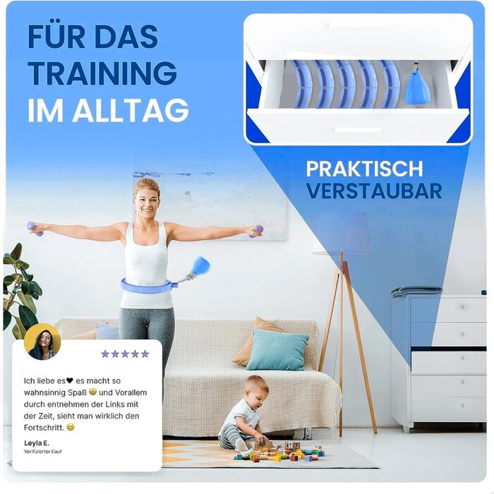 Leiser Smart Hula Hoop Gymside Hoopside Pro: для схуднення та фітнесу, з масажними шипами, 18 знімних секцій (Блакитний)