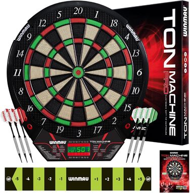 Електронна дартс-мішень Winmau Ton Machine, софт-тип, комплект з 90+ іграми, цифровим дисплеєм для 8 гравців, 2 дротики, лінія кидка, 10 пластикових наконечників