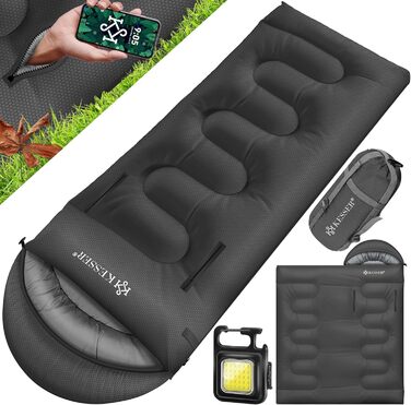 Спальний мішок KESSER® Outdoor для кемпінгу | 3-4 сезони | Підходить для дорослих та дітей | Легкий, теплий, водовідштовхуючий | З лампою та кишенею (Антрацит, 220 x 83 см)