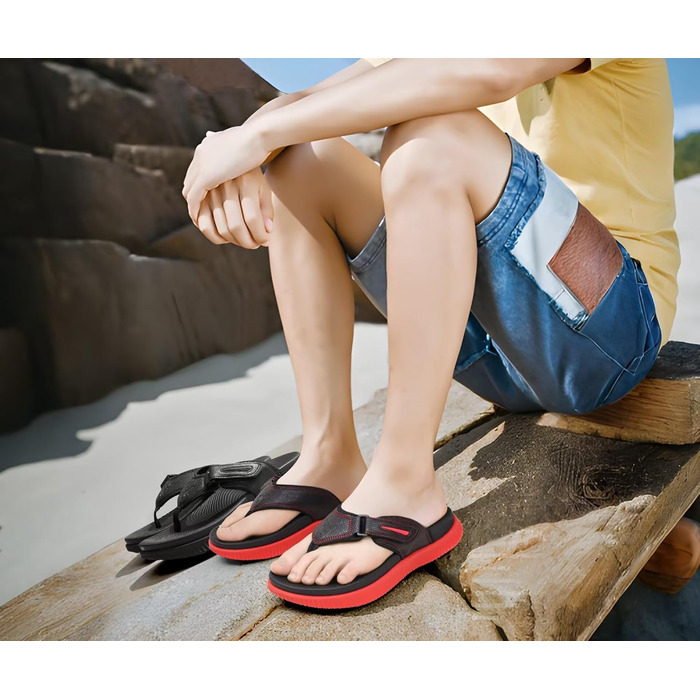 Чоловічі шльопанці KuaiLu для відновлення та ходьби, ортопедичні, спортивні, з товстою підошвою, комфортні, з підтримкою склепіння стопи, чорно-червоні, 46 EU