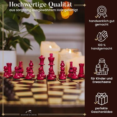 Шахи ручної роботи для 3 гравців | Master of Chess | Шахівниця середнього розміру 33x28 см | Шахи для дітей та дорослих - Engelhart Преміум якість, масивне дерево