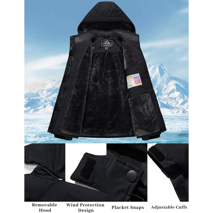 Жіноча зимова куртка MAGCOMEN: теплий флісовий парка, захист від вітру та вологи (XL, чорний)