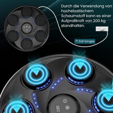 Електронний боксерський тренажер LeuKoles 2025 з Bluetooth, LED підсвічуванням, музикою та рукавичками, настінний, 9 швидкісних режимів, лічильник ударів