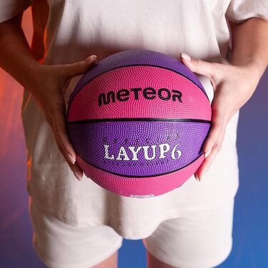 М'яч баскетбольний Meteor Layup Kinder Mini, розмір 7 (чоловічий), розмір 6 (жіночий), рожевий та фіолетовий - для дітей 4-8 років, ідеальний для тренувань