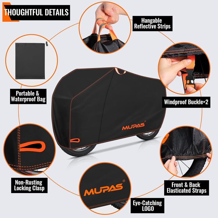 Водонепроникний чохол для велосипеда 210D Oxford, 200 x 110 x 70 cm, чорний. Захист від дощу, пилу та сонця. З отвором для замка та сумкою.