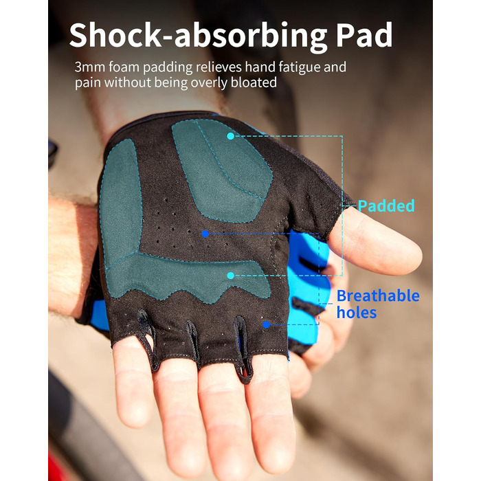 Велосипедні рукавички напівпальці для чоловіків та жінок, літні короткі велорукавички з підкладкою, дихаючі рукавички для велоспорту для гірського велосипеда та шосе, чорні, розмір L