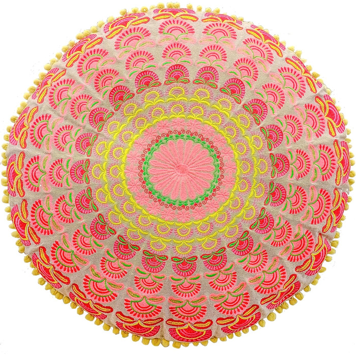 Пуф для сидіння Mandala Life ART Round Boho (60x20 см, червоний) - декоративний, бавовняний, без наповнювача