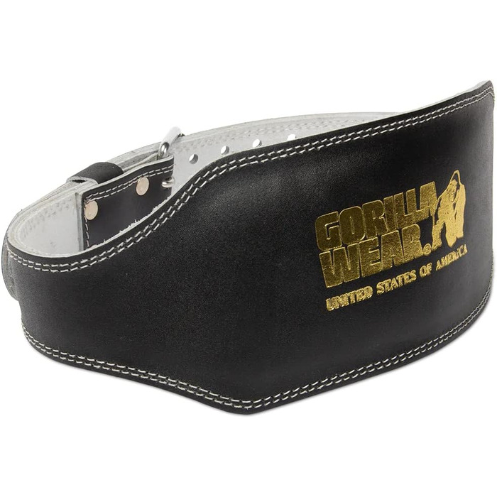 Пояс Gorilla Wear 6 дюймів з повним шкіряним наповнювачем - чорний/золотий - для бодібілдингу, пауерліфтингу, тренувань у залі - стабілізація та підтримка з логотипами, шкіряний, L-XL