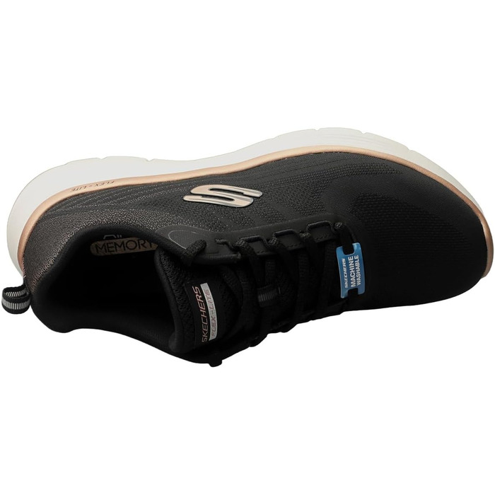 Жіночі кросівки Skechers Flex Appeal 5.0 — Спортивне взуття з дихаючої сітки, чорні з червоно-золотистим декором, розмір 38.5 EU