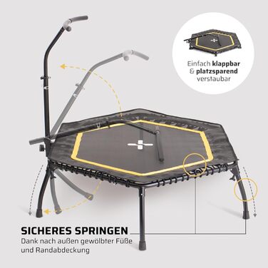 Трамплін для фітнесу SportPlus, тиха гумова пружина, до 130 кг, складний, жовтий