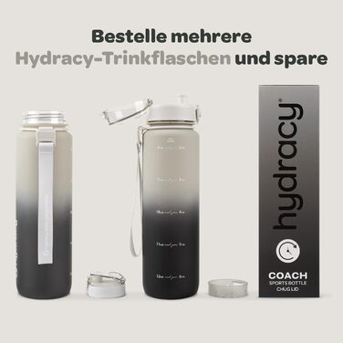 Водна пляшка Hydracy з фруктовим вкладишем, 1л, BPA-free, з таймером, спортивна, противитікання, без конденсату, для спорту та відпочинку на природі, градієнт салатовий-блакитний (сірий-чорний)