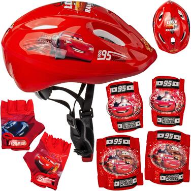 Дитячий шолом Cars Lightning McQueen + рукавички + захист колін та ліктів (розмір 5)