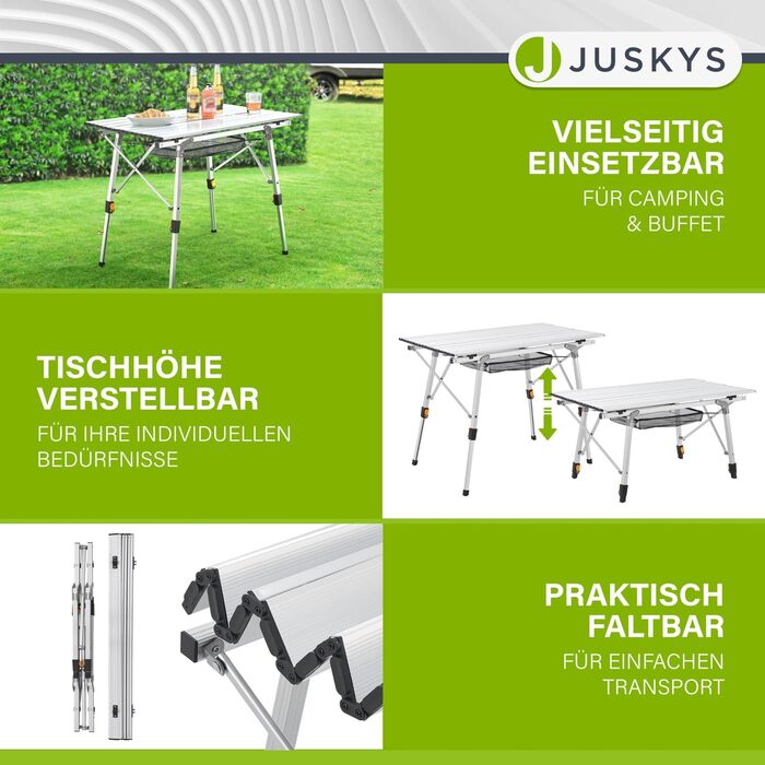 Стіл для кемпінгу Juskys Picco - алюмінієвий, 90 x 52 см, легкий, складний, регульований по висоті - для кемпінгу, саду, відпочинку на природі