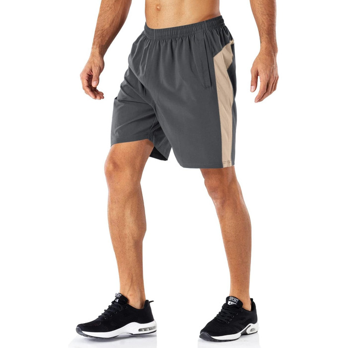 Шорти спортивні чоловічі HMIYA, швидковисихаючі, з кишенею на блискавці, сірі хакі (L)