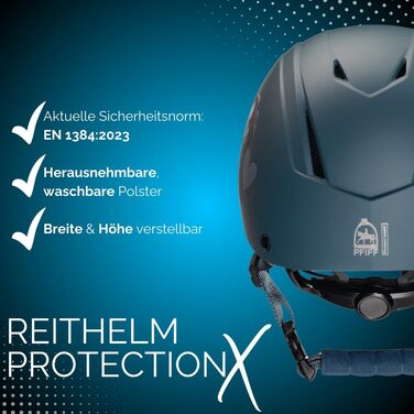 Дитячий захисний шолом для верхової їзди PFIFF ProtectionX, розмір XS/S, з вентиляцією, регульований, синій/чорний/рожевий