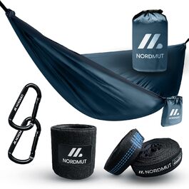 Гамак NORDMUT® ультралегкий для кемпінгу та відпочинку на природі (зелений, 170x300 см) з комплектом кріплення та захистом для дерев - вантажопідйомність 300 кг