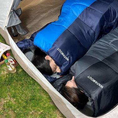 Спальний мішок Outdoor для дорослих, машинного прання, зимовий, водонепроникний, 3-4 сезони, з компресійним мішком. Температура комфорту: 0°C, 5°C. Розмір: 220x85 см. Чорний/Синій.