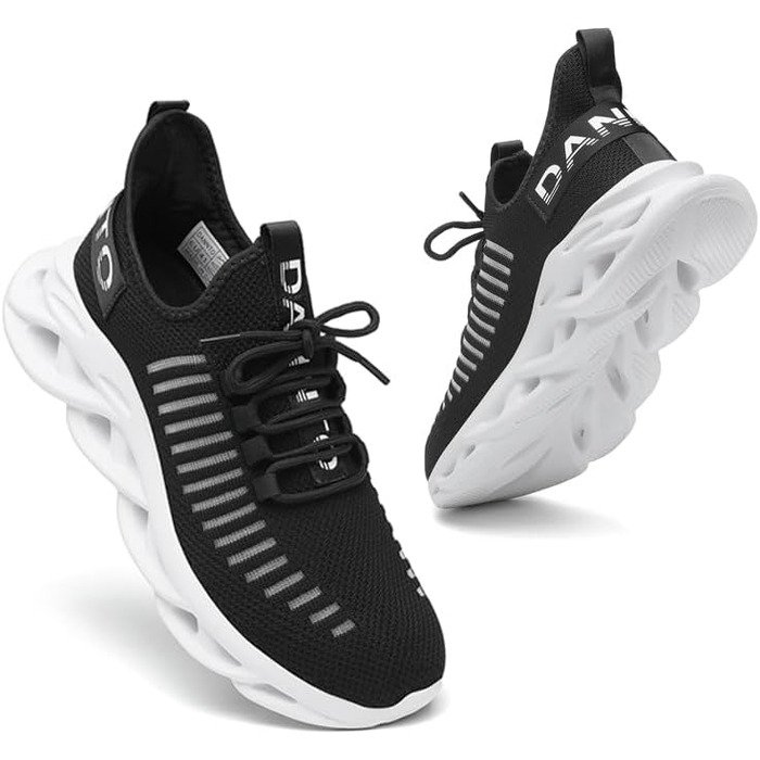 Кросівки для бігу DANNTO - чоловічі та жіночі, спортивні, зручні, дихаючі, з неслизькою підошвою, для занять у залі, фітнесу, вуличної біговій активності, чорно-білі, 46 EU