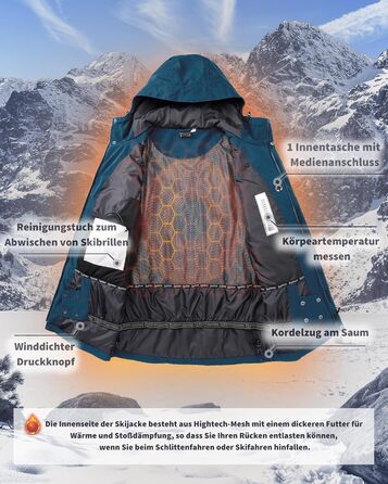 Чоловіча лижна куртка 33000ft: Водонепроникна, вітрозахисна, тепла, функціональна куртка для сноуборду та лиж. Softshell з капюшоном, колір: блакитний (S)