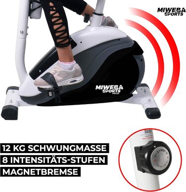 Велотренажер Miweba Sports ME400 з магнітним опором, 12 кг маховик, до 150 кг, LCD-дисплей, керування через додаток, пульсометр, для дому, чорний/білий