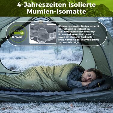 ATEPA ThermAir: Каремат ізольований для кемпінгу та хайкінгу 8 см (183x64 см, сірий). Легкий, компактний, R-значення 6