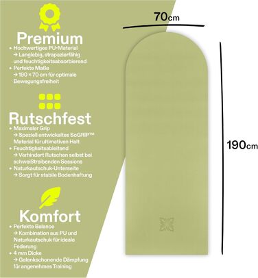 OMNANA SoGRIP Йога-мат з PU та натурального каучуку, нековзкий, 190x70 см, 4 мм – килимок для йоги, фітнесу, пілатесу, посилене зчеплення