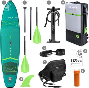 Надувний SUP-борд Movino Stand Up Paddle Board 350 см (2in1 SUP Kajak) - комплект з аксесуарами, до 165 кг, 11'6', зварний рейлінг, 15 PSI (зелений)