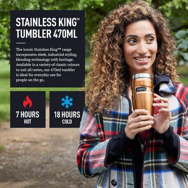 Термос STAINLESS KING з нержавіючої сталі, 0,47л, блакитний – термокружка для кави з собою, абсолютно герметична, придатна для миття в посудомийній машині, зберігає тепло 7 годин та холод 18 годин, з гачком для чайного мішечка, без BPA, колір Midnight Blu