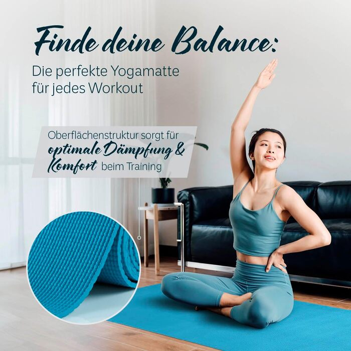 Йога мат для фітнесу, 183x61x0.4 см, неслизька, для йоги, фітнесу, пілатесу, під спортивне обладнання | Звукоізоляція, міцна, Petrol
