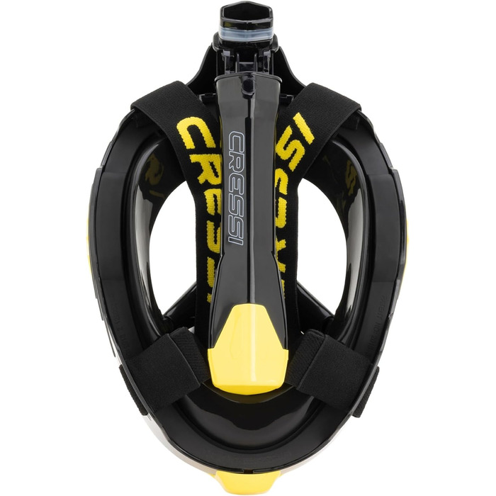Маска для снорклінгу Cressi Bali Full Face - Повна маска з системою захисту від CO2, прозоре скло, 100% силікон, кріплення для камери, чорний/жовтий, L-XL
