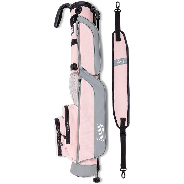 Гольф сумка Sunday Loma: легка сумка з ременем та стійкою – ідеальна для поля, Par 3 та Executive курсів, 79 см, рожево-сіра