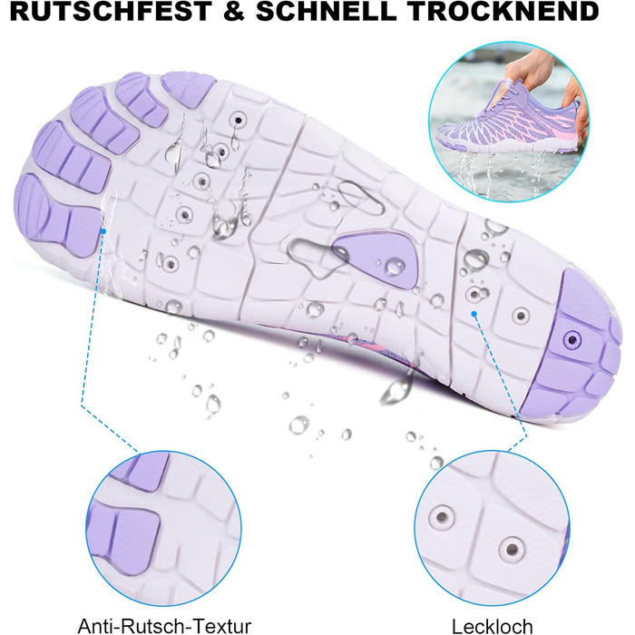 RUYI Взуття для пішоходів без шкарпеток унісекс, швидковисихаюче, для плавання, м'яке, легке, трейлові кросівки, фітнес-взуття з антиковзкою підошвою та широкою передньою частиною, A09, фіолетовий, 40 EU